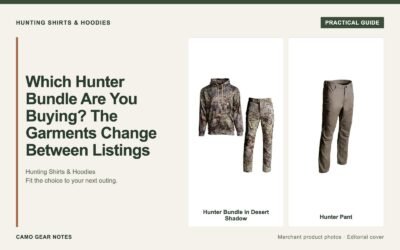 Editorial cover: Which Hunter Bundle Are You Buying? The Garments Change Between Listings. Merchant photos: Hunter Bundle in Desert Shadow, Hunter Pant.