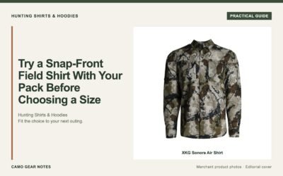 Editorial cover: Try a Snap-Front Field Shirt With Your Pack Before Choosing a Size. Merchant photos: XKG Sonora Air Shirt.