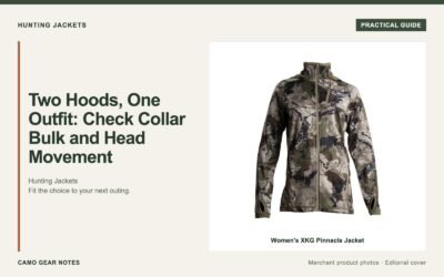 Editorial cover: Two Hoods, One Outfit: Check Collar Bulk and Head Movement. Merchant photos: Women's XKG Pinnacle Jacket.