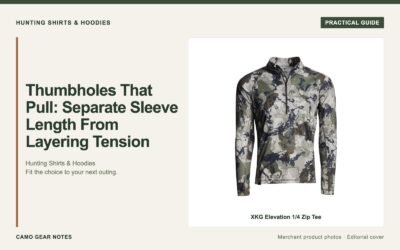Editorial cover: Thumbholes That Pull: Separate Sleeve Length From Layering Tension. Merchant photos: XKG Elevation 1/4 Zip Tee.