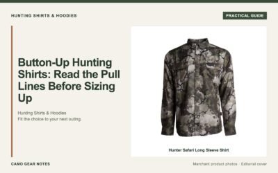 Editorial cover: Button-Up Hunting Shirts: Read the Pull Lines Before Sizing Up. Merchant photos: Hunter Safari Long Sleeve Shirt.