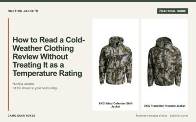 Editorial cover: How to Read a Cold-Weather Clothing Review Without Treating It as a Temperature Rating. Merchant photos: XKG Wind-Defender Shift Jacket, XKG Transition Hooded Jacket.