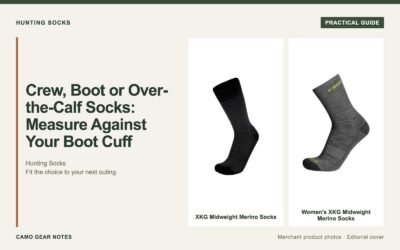 Editorial cover: Crew, Boot or Over-the-Calf Socks: Measure Against Your Boot Cuff. Merchant photos: XKG Midweight Merino Socks, Women's XKG Midweight Merino Socks.