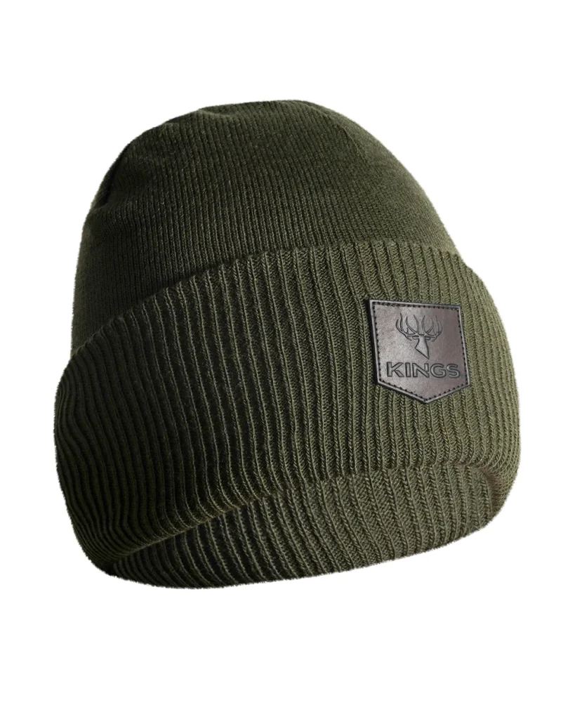 Cuffed Leather Patch Beanie - Olive / OSFM